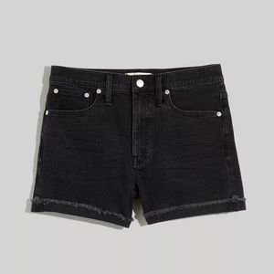 High rise black denim shorts
